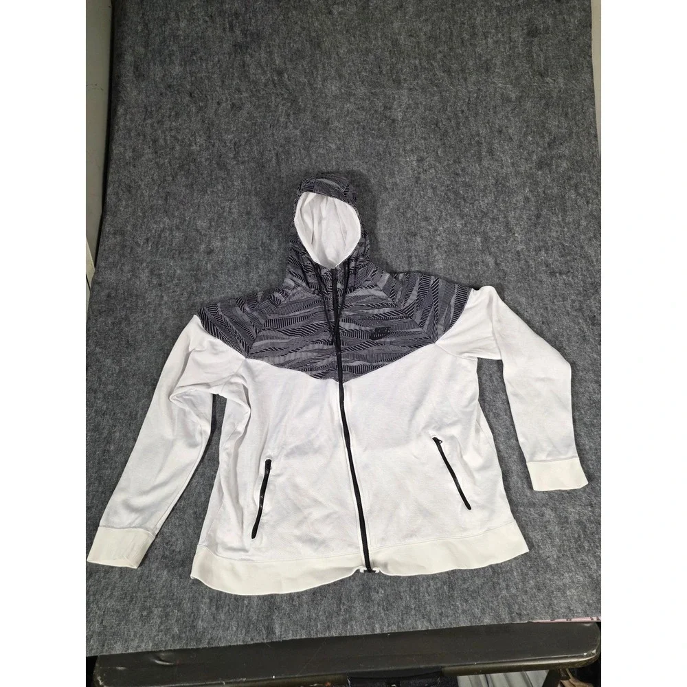 Nike Windrunner Full Zip Hoodie Men 2XL White Black Geometric Chevron 805138-100